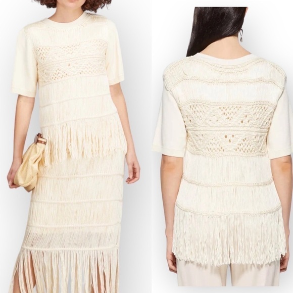 NWT‎ Jonathan Simkhai  Delphine Macrame Knit Sweater, Ivory, Size S - Picture 1 of 16